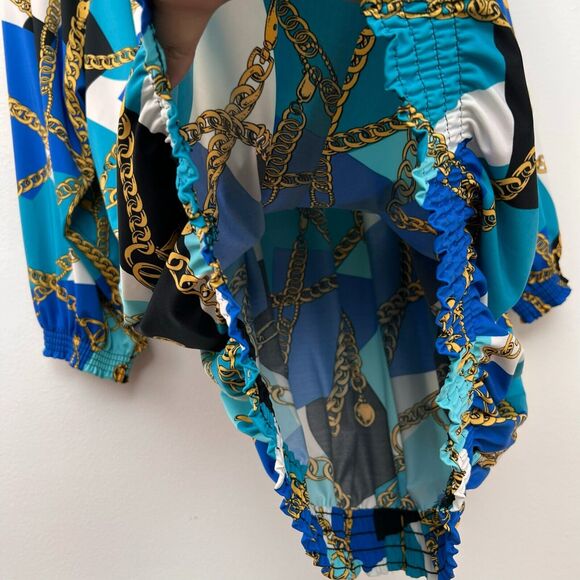 Jessica London Tunic Plus Size 30/32 Women's Top Blue Multicolor Graphic Chain - Picture 5 of 8